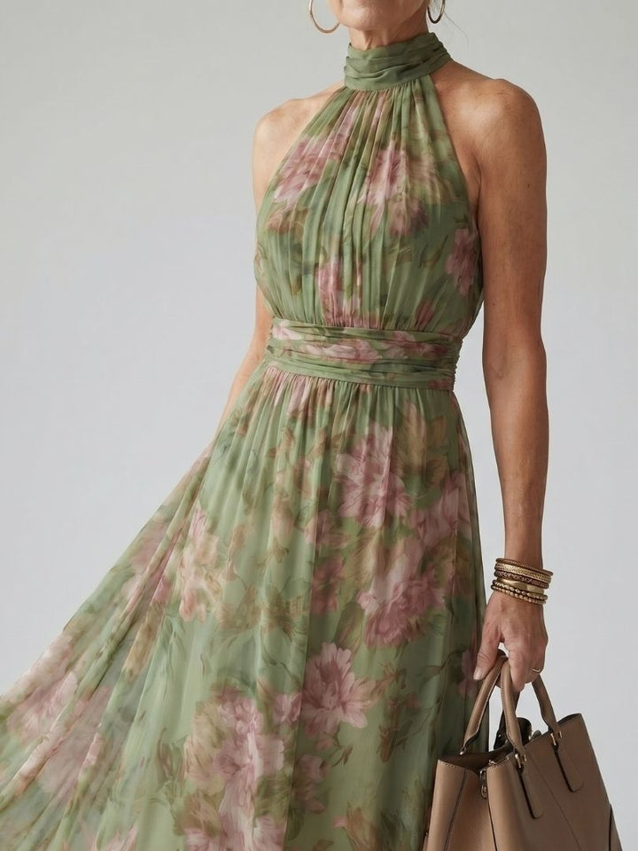 Annemiek | Geplooide Halter Midi Jurk