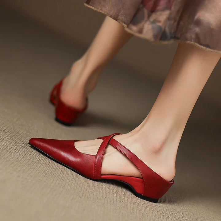 Mira lederen mules bordeauxrood voor