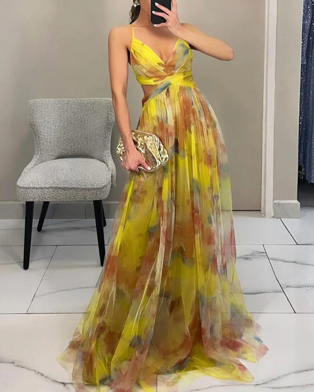Van Elsen™ Roselle Luxe Maxi Jurk met Bloemenprint