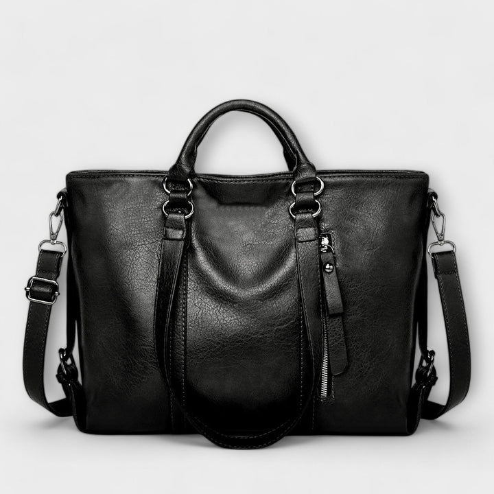 Inés grote leren tas zwart