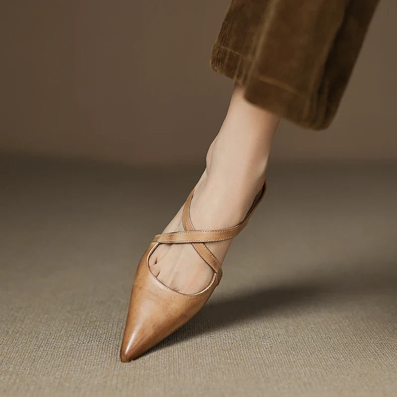 Mira lederen mules abrikoos detail