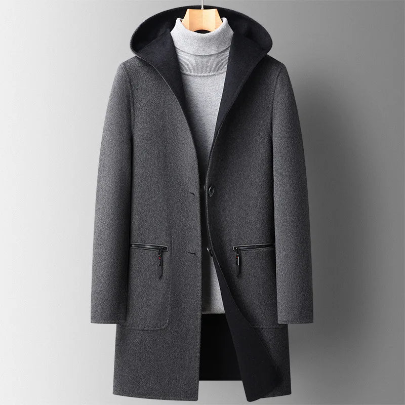 Wool Hooded Overcoat - Grijs