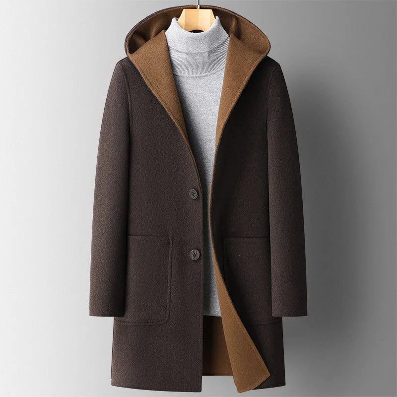 Wool Hooded Overcoat - Koffie