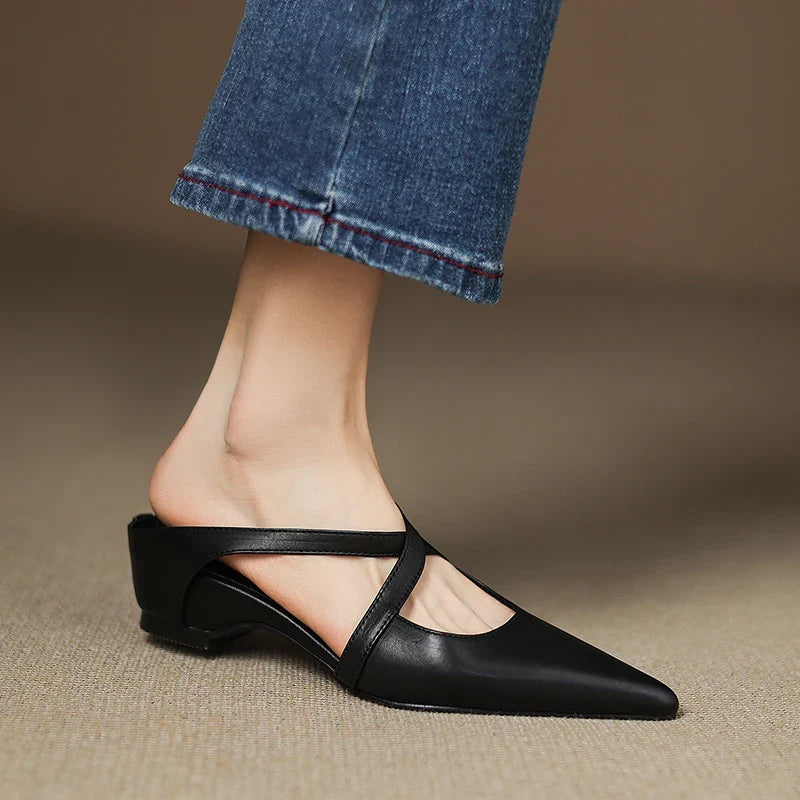 Mira lederen mules zwart detail