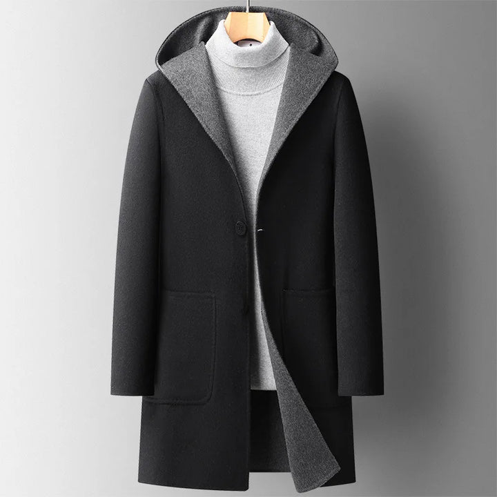 Wool Hooded Overcoat - Zwart