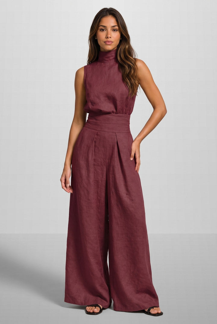 Flore | Linnen Wijdbeens Jumpsuit