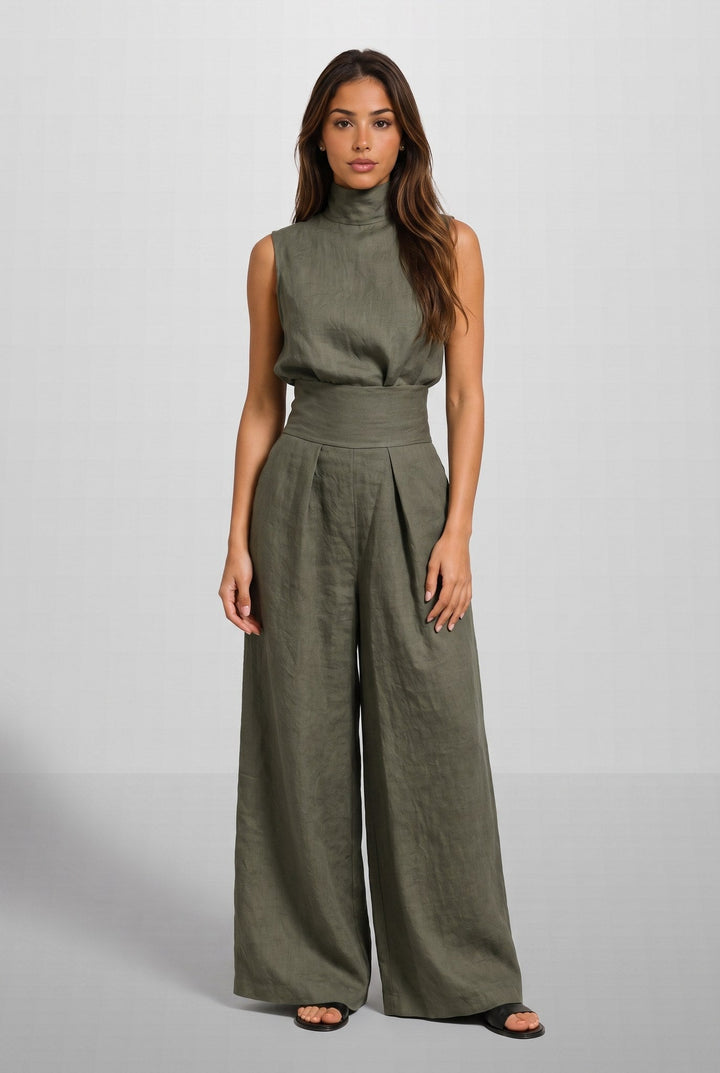 Flore | Linnen Wijdbeens Jumpsuit
