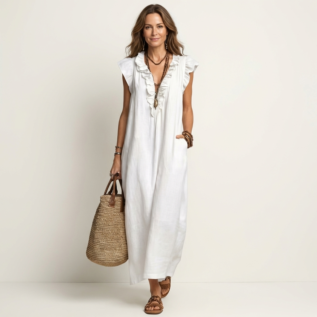 Juliette | Maxi Jurk met V-hals en Elegante Ruches