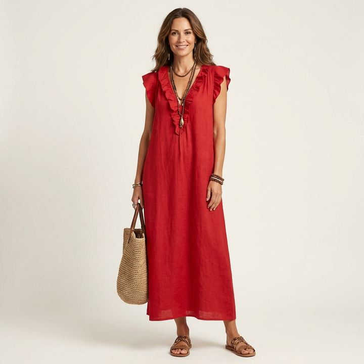 Juliette | Maxi Jurk met V-hals en Elegante Ruches