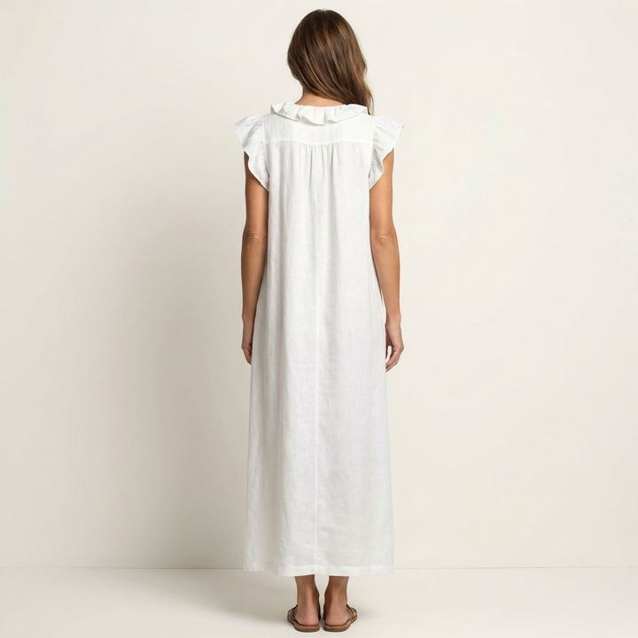 Rosette | V-Hals Linnen Maxi-Jurk met Ruches
