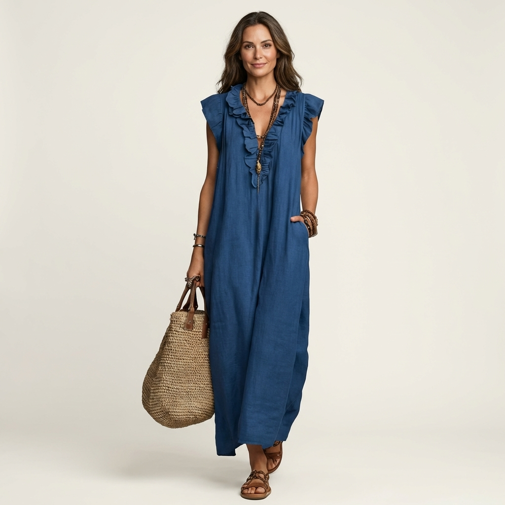 Juliette | Maxi Jurk met V-hals en Elegante Ruches