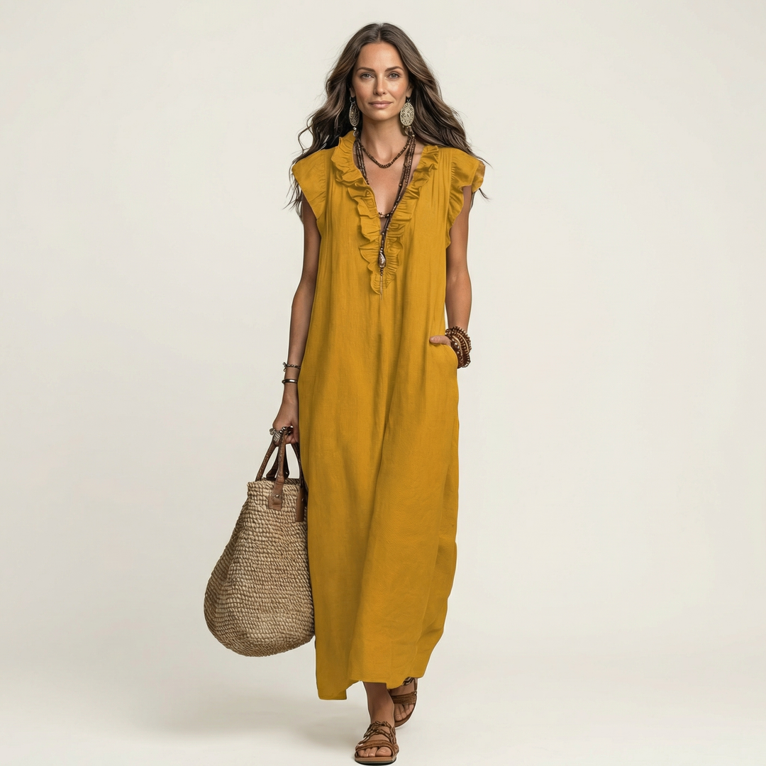 Juliette | Maxi Jurk met V-hals en Elegante Ruches