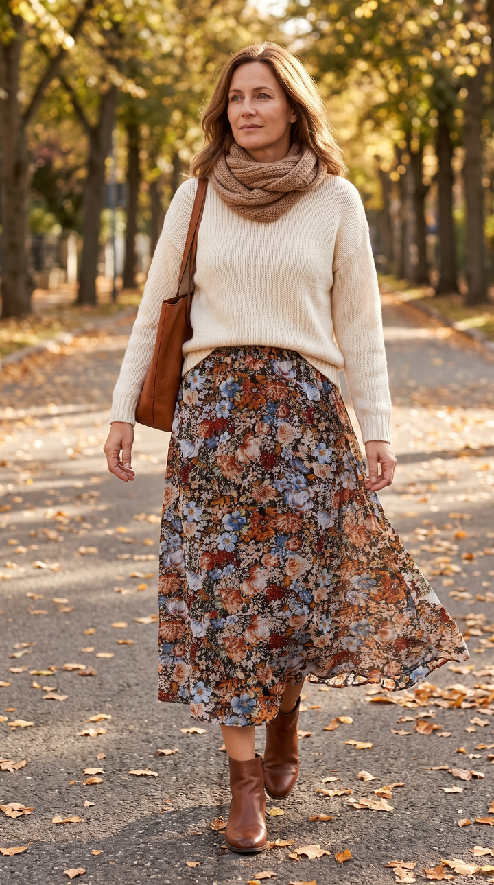 Nel | Bloemenprint Rok met Elastische Taille