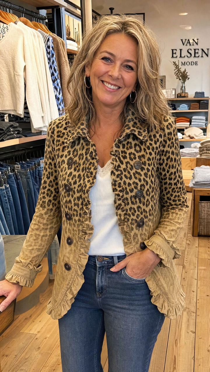 Tawny | Vintage Luipaard Jasje met Ruches
