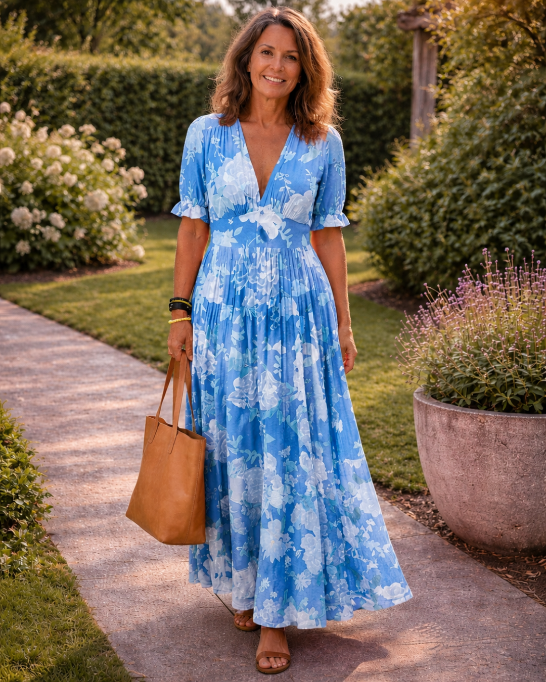 Irene V-Hals Maxi Jurk hemelsblauw