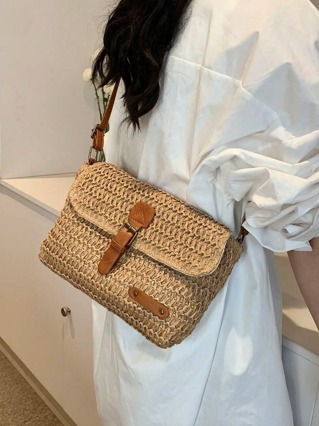 Fleur gevlochten tas khaki