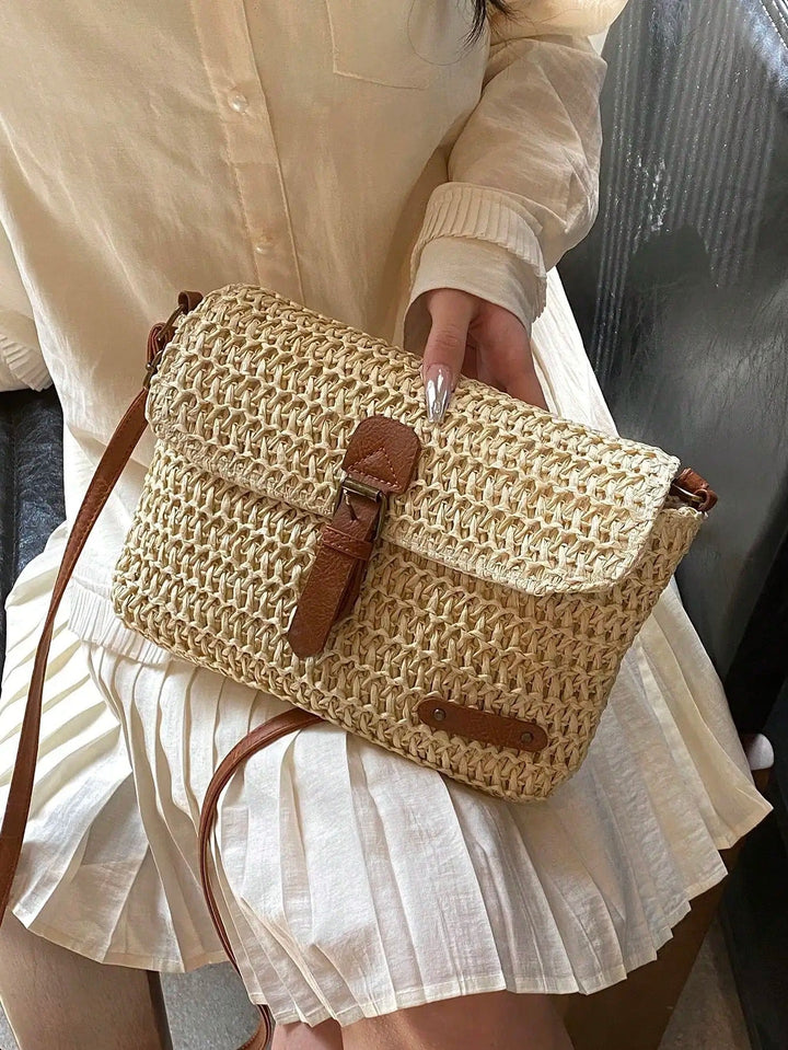 Fleur gevlochten tas beige